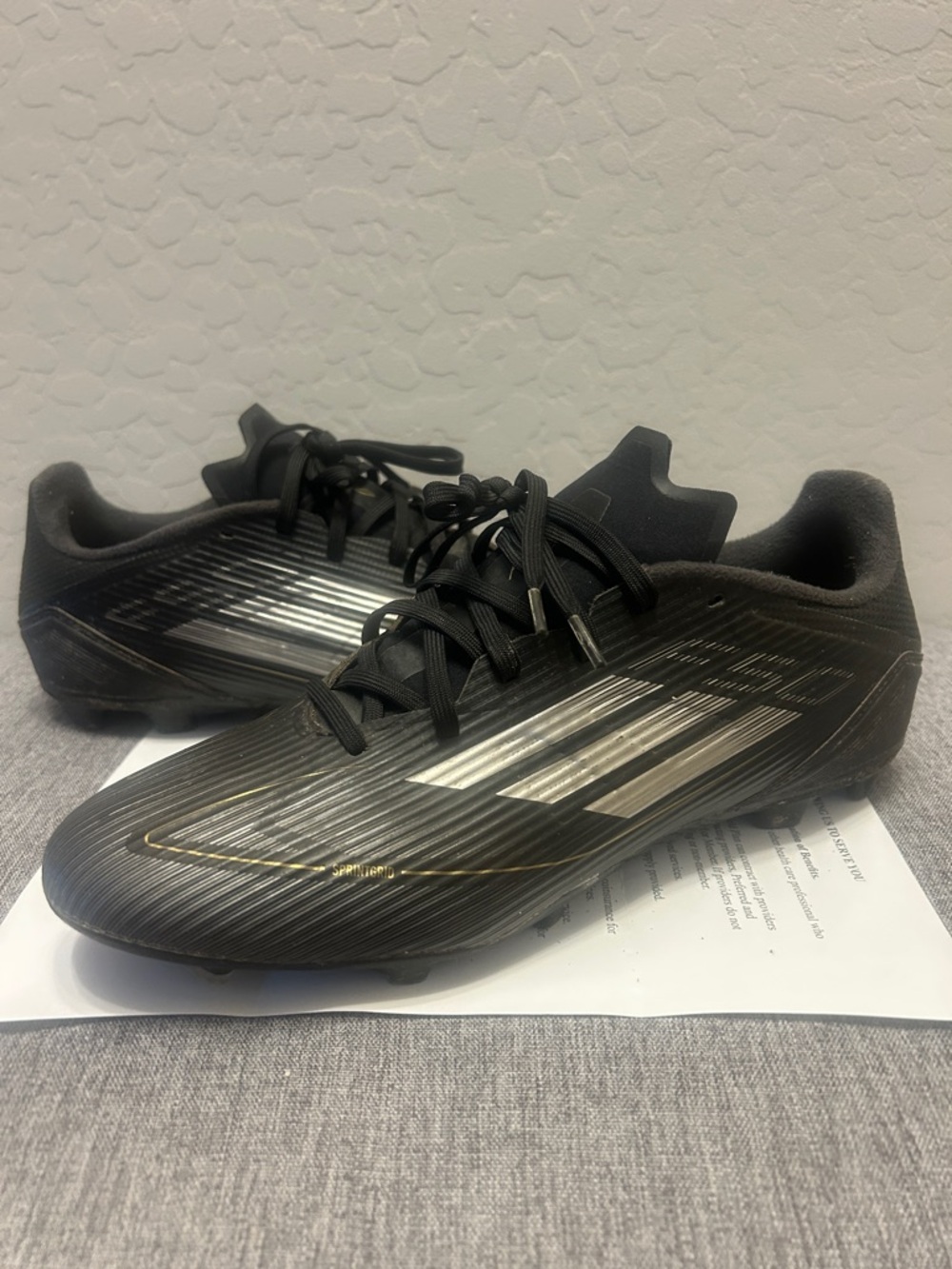 Men’s adidas Black Soccer Cleats with Silver Stripes Size 10
